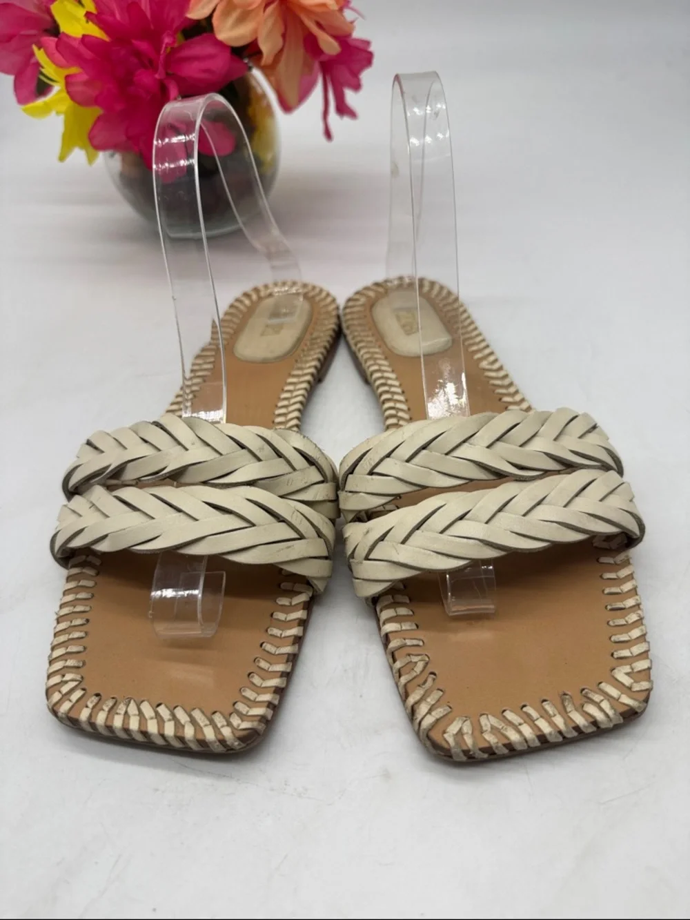Zara Braided Cream Leather Slide Sandals - Women Size 10 MCS9874C - Picture 2 of 6